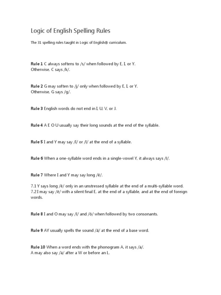 Logic of English Spelling Rules PDF Syllable Linguistics