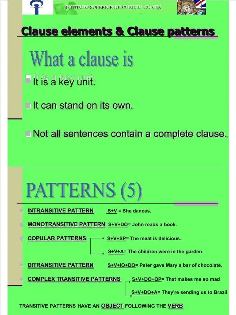 Clause Elements & Clause Patterns It Is A Key Unit. It Can Stand On