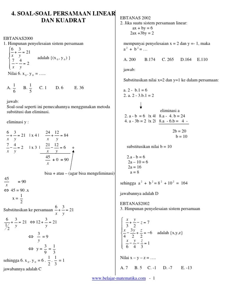 Contoh Soal Fungsi Non Linear Matematika Dan Jawabannya