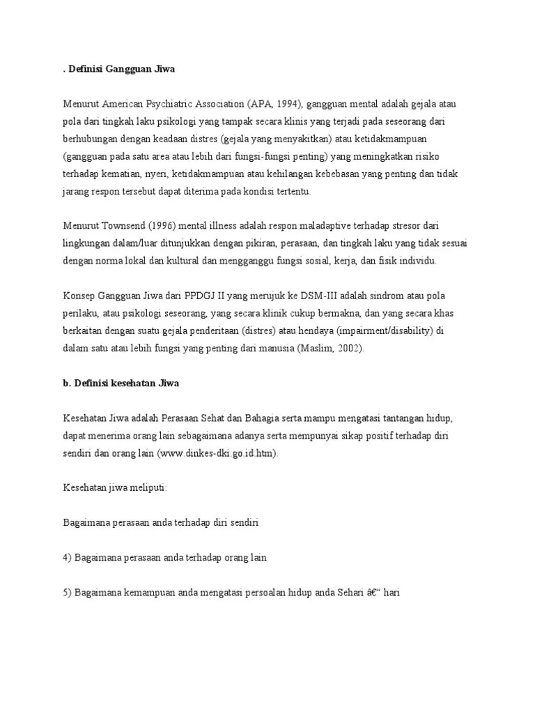 Definisi Gangguan Jiwa