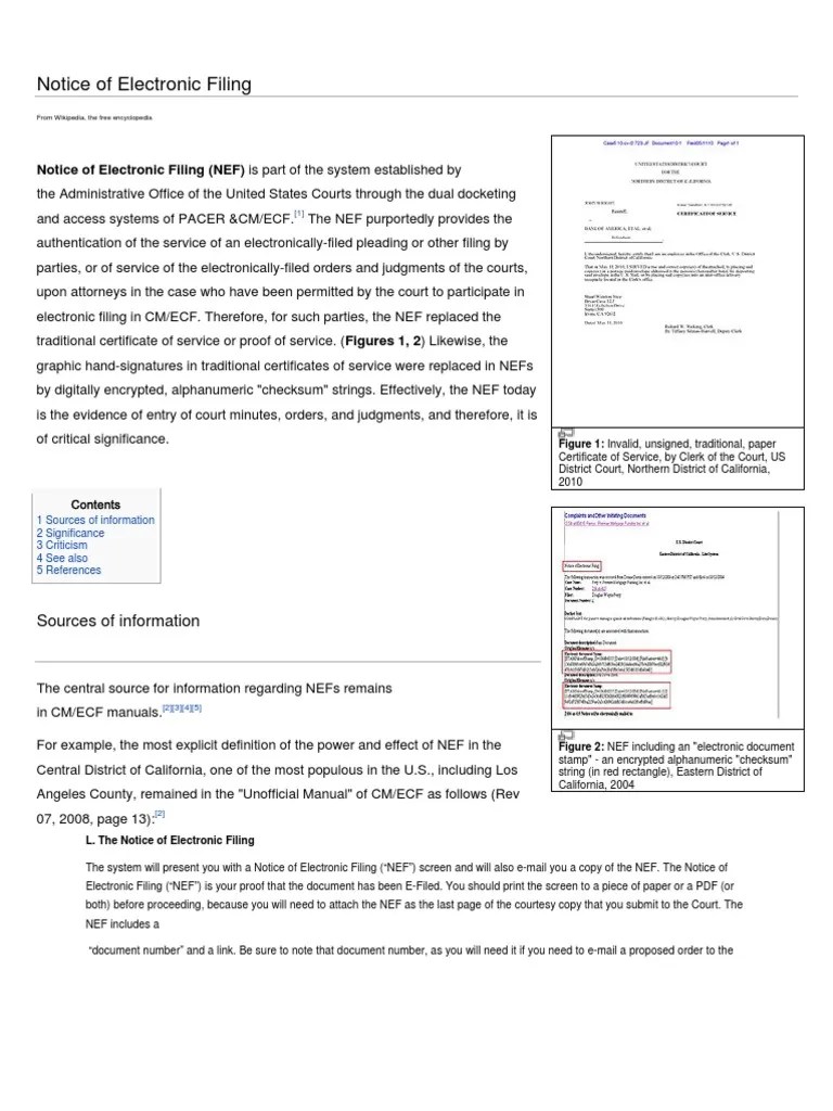 20110702 NEF (Notice of Electronic Filing) in the US Courts