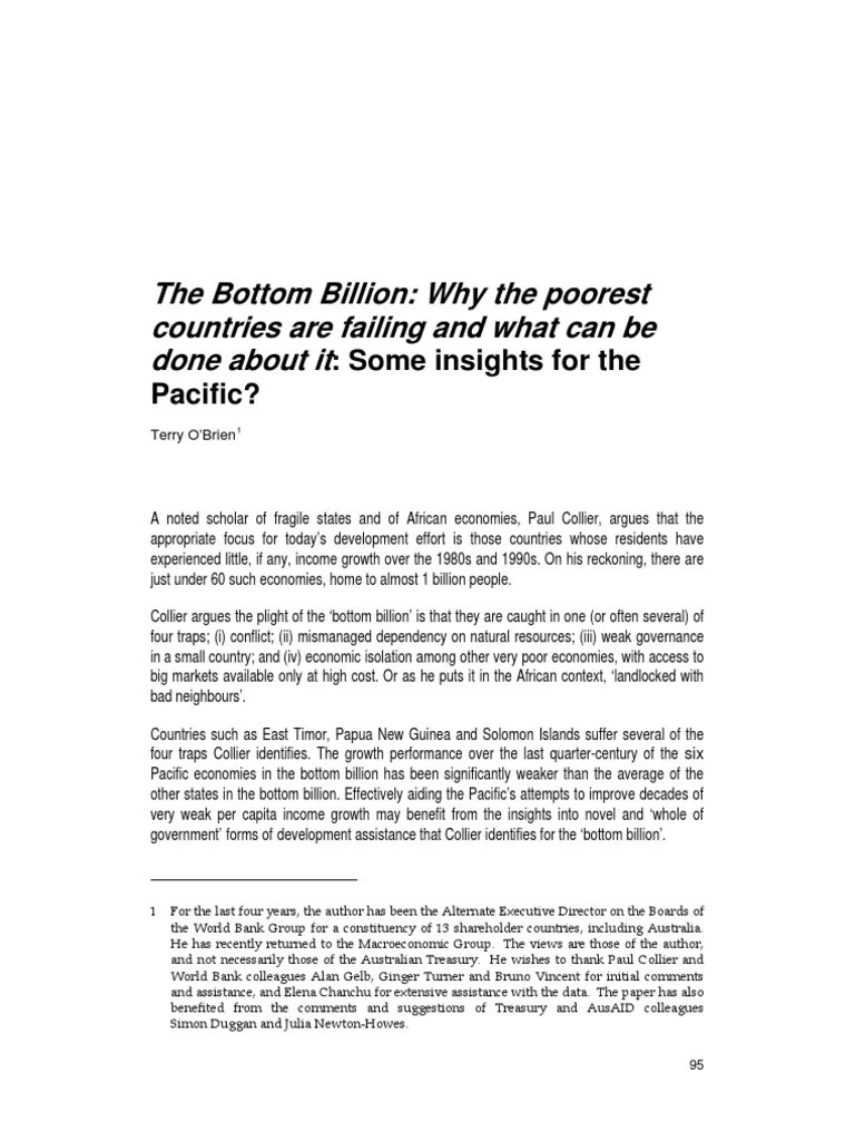 The Bottom Billion: Why the Poorest Countries are Failing.