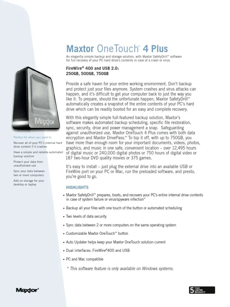 Maxtor Onetouch 4 Plus | PDF | Backup | Computer Virus