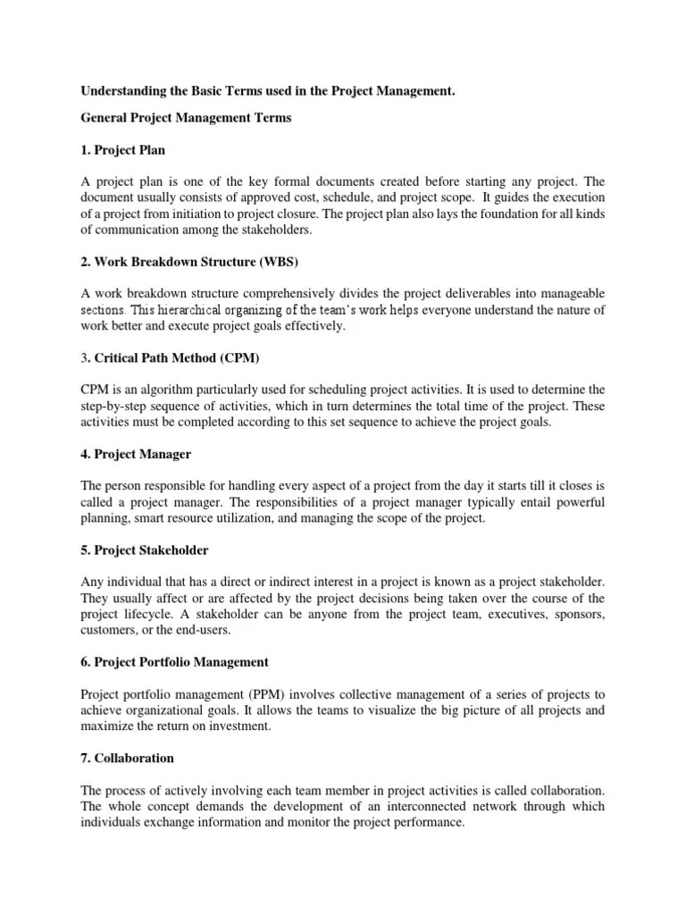 Understanding The Basic Terms Used in The Project Management. General
