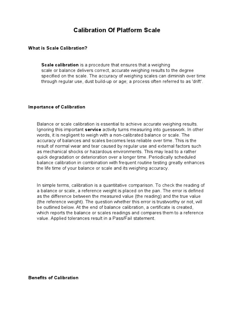 Calibration of Platform Scale PDF Calibration Weight