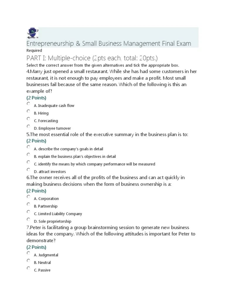 Entrepreneurship Final Exam | PDF | Entrepreneurship | Creativity