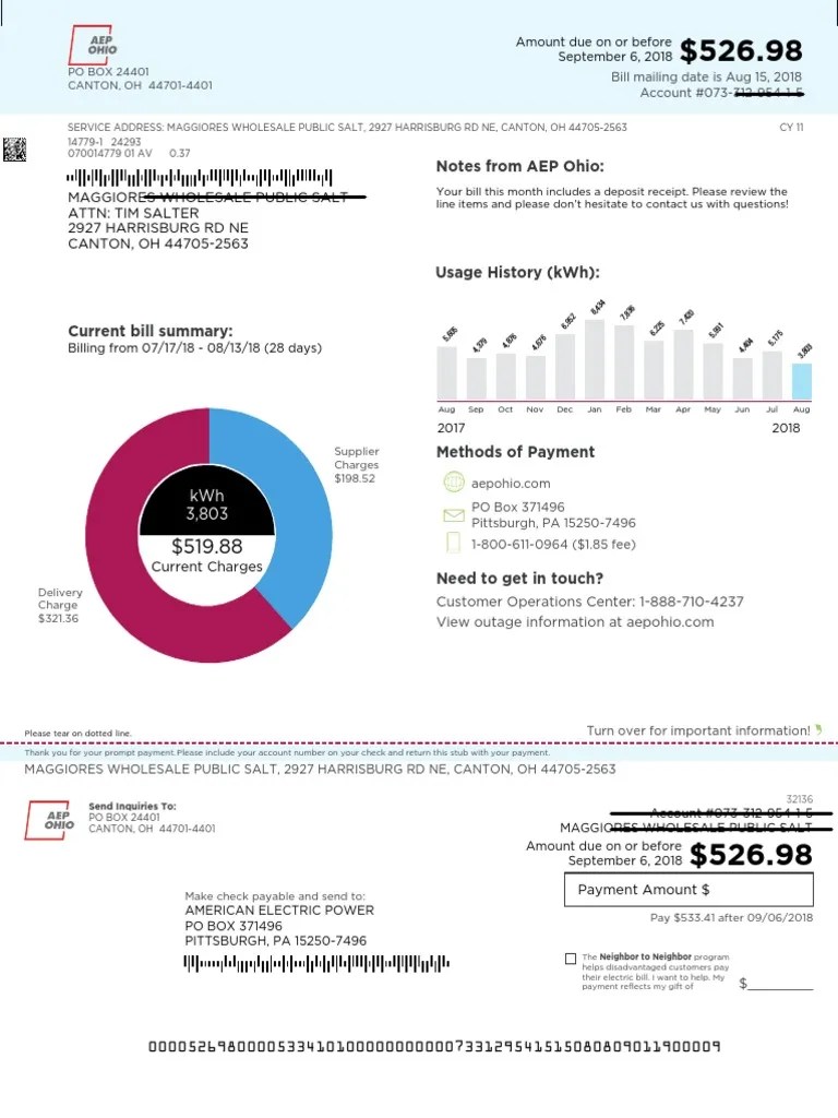 Aep Sample Bill PDF Efficient Energy Use Electric Power Transmission