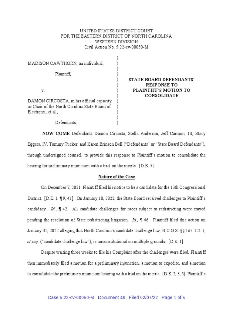 SBE Response To Motion To Consolidate PDF Lawsuit Discovery (Law)