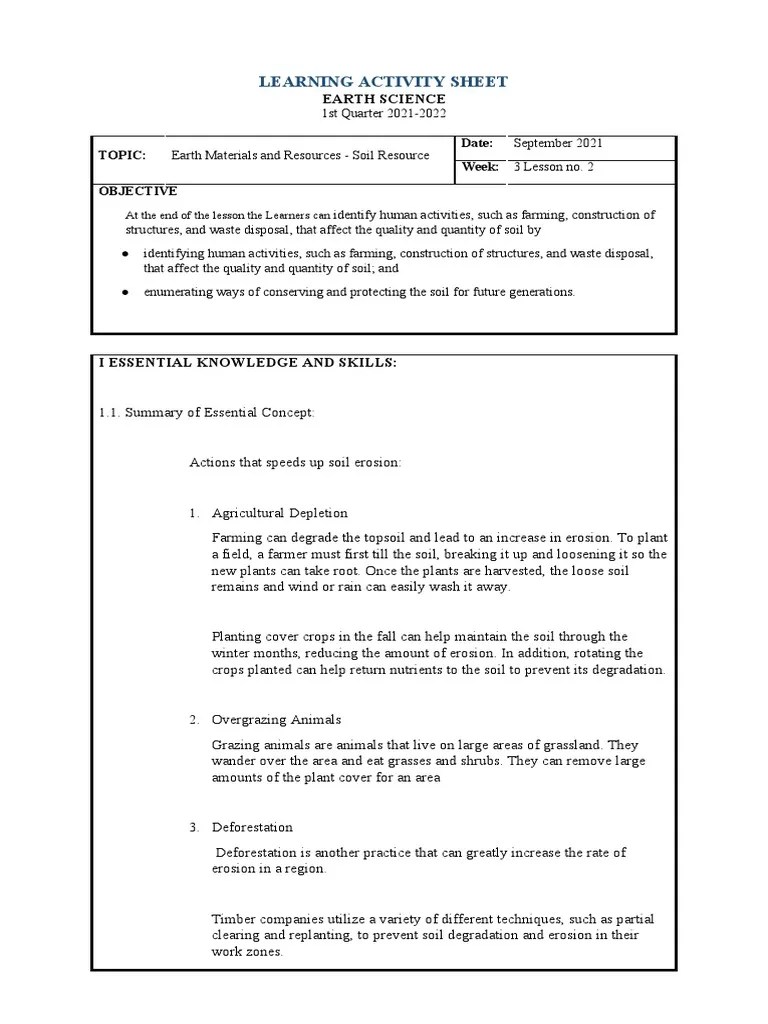 Learning Activity Sheet: Earth Science | PDF | Soil | Erosion