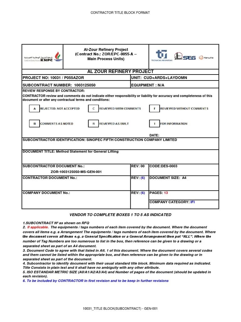 Method Statement For General Lifting PDF Crane (Machine) Document