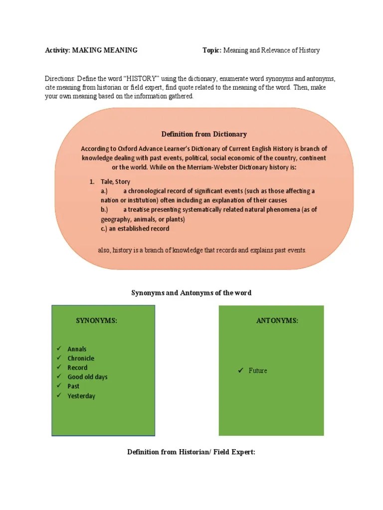 Definition From Dictionary Activity MAKING MEANING Topic Meaning and