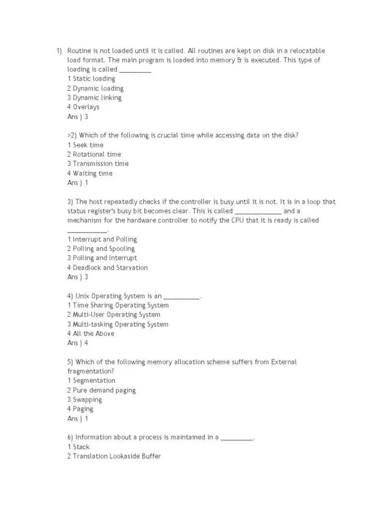 MCQ�s of Operating System (OS)