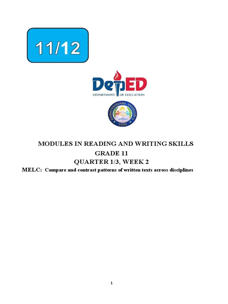 Modules in Reading and Writing Skills Grade 11 Quarter 1/3, Week 2