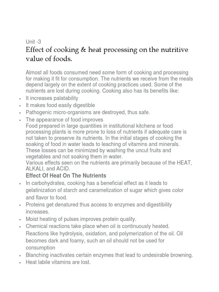 Effect of Cooking & Heat Processing On The Nutritive Value of Foods