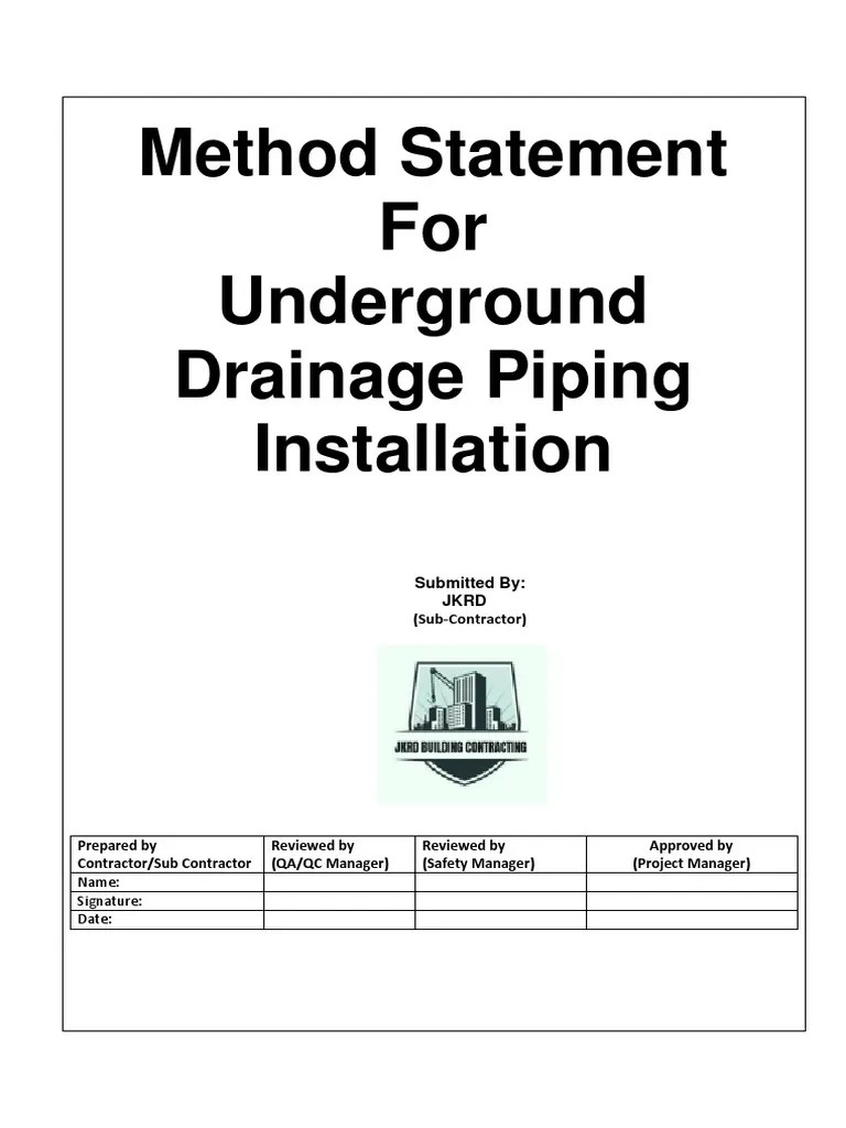 Method Statement for the Installation of Underground Drainage Piping