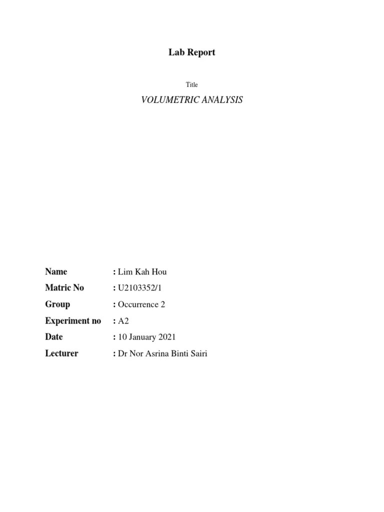 Volumetric Analysis Lab Report PDF Chemistry Titration
