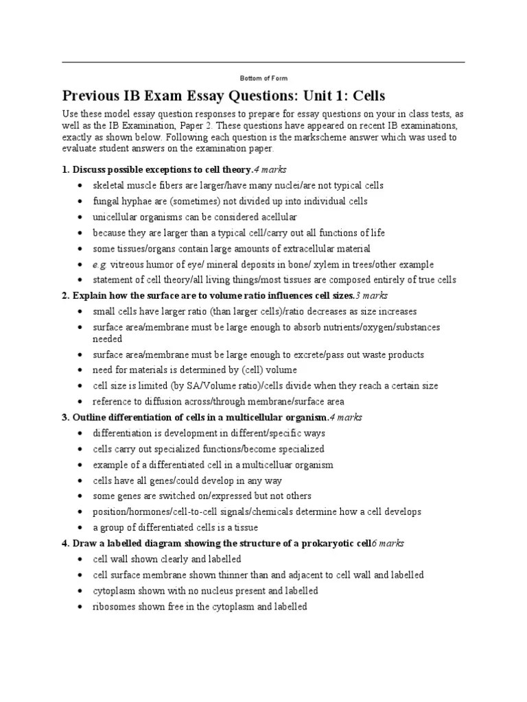Previous IB Exam Essay Questions Translation (Biology) Cellular