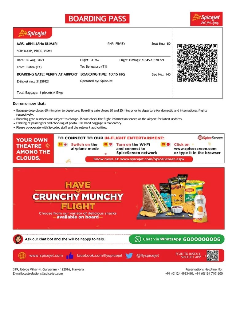 SpiceJet Boarding Pass PDF