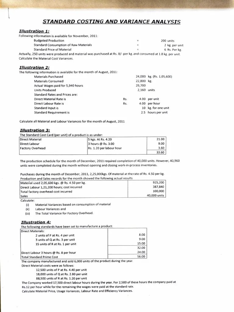 Standard Costing Questions PDF Output (Economics) Labour Economics