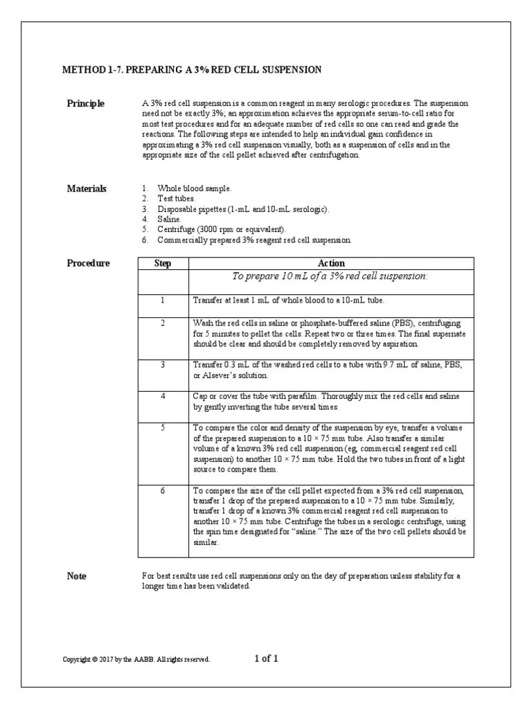 17 Preparing A 3 Percent Red Cell Suspension PDF Centrifuge Red Blood Cell