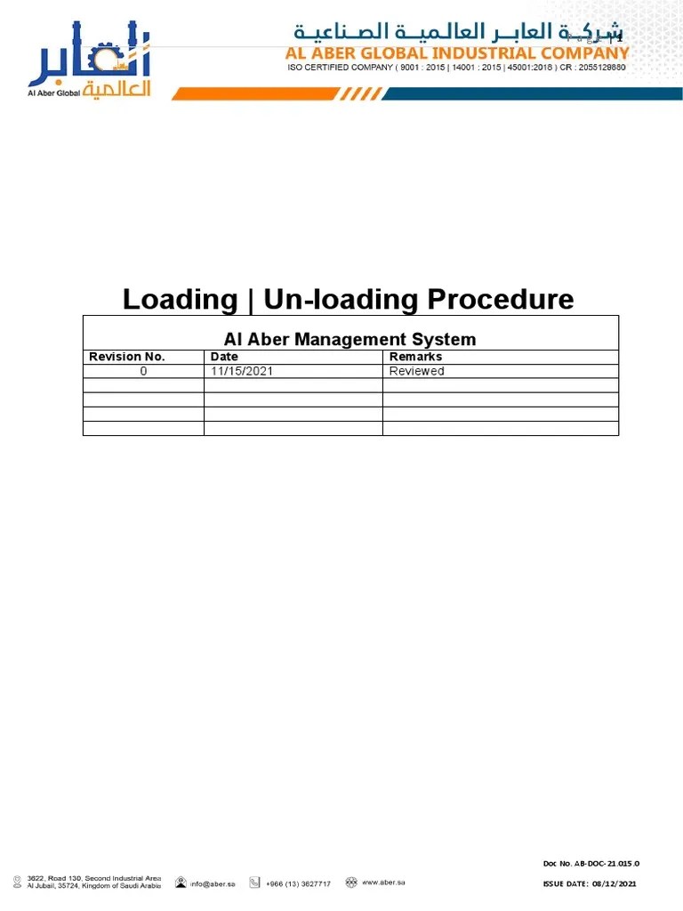Loading and Unloading Procedure ABDOC21015.0 PDF Crane (Machine