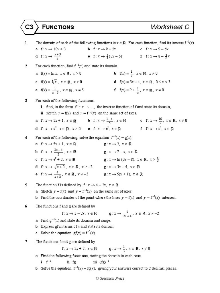 Inverse Functions Worksheet | PDF | Function (Mathematics) | Inequality