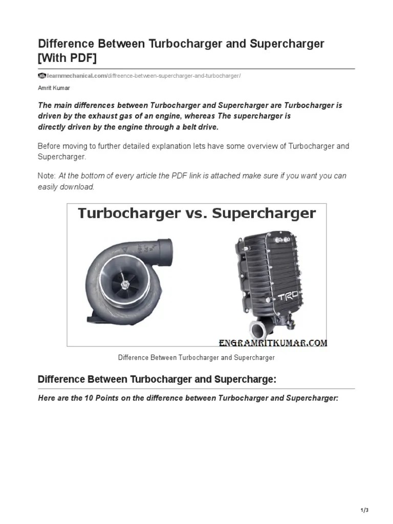 Difference Between Turbocharger and Supercharger With PDF Download