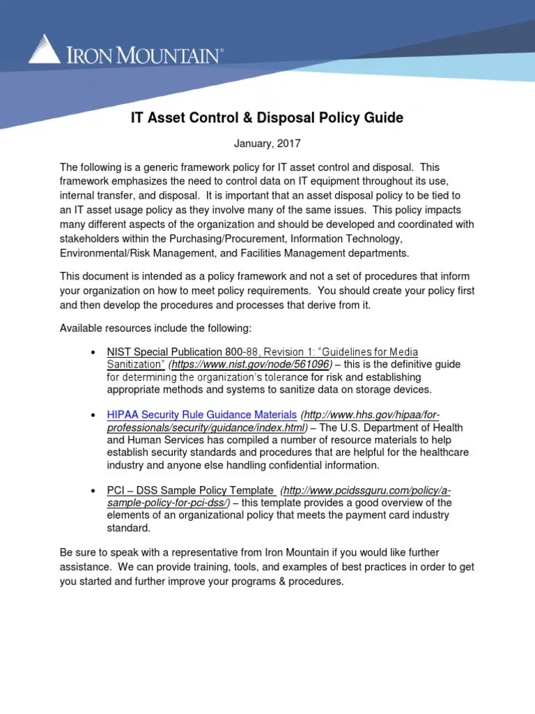 IT Asset Control & Disposal Policy Guide HIPAA Security Rule Guidance