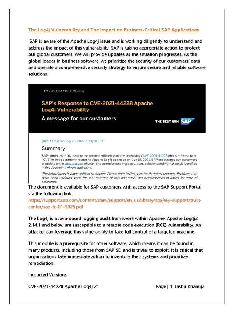The Log4j Vulnerability and The Impact On BusinessCritical SAP