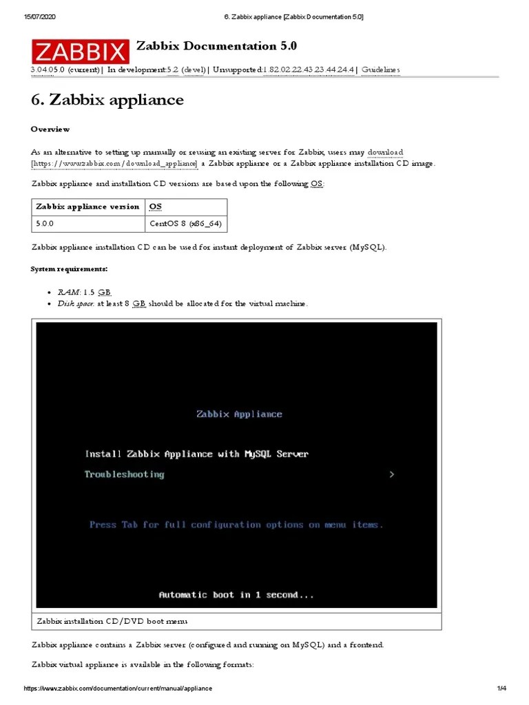 Zabbix Appliance (Zabbix Documentation 5.0) PDF Computer