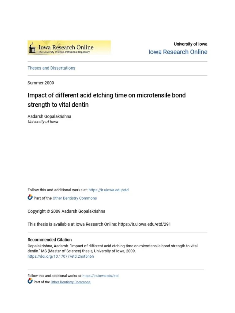 Impact of Different Acid Etching Time On Microtensile Bond Streng PDF Tooth Enamel Dentin