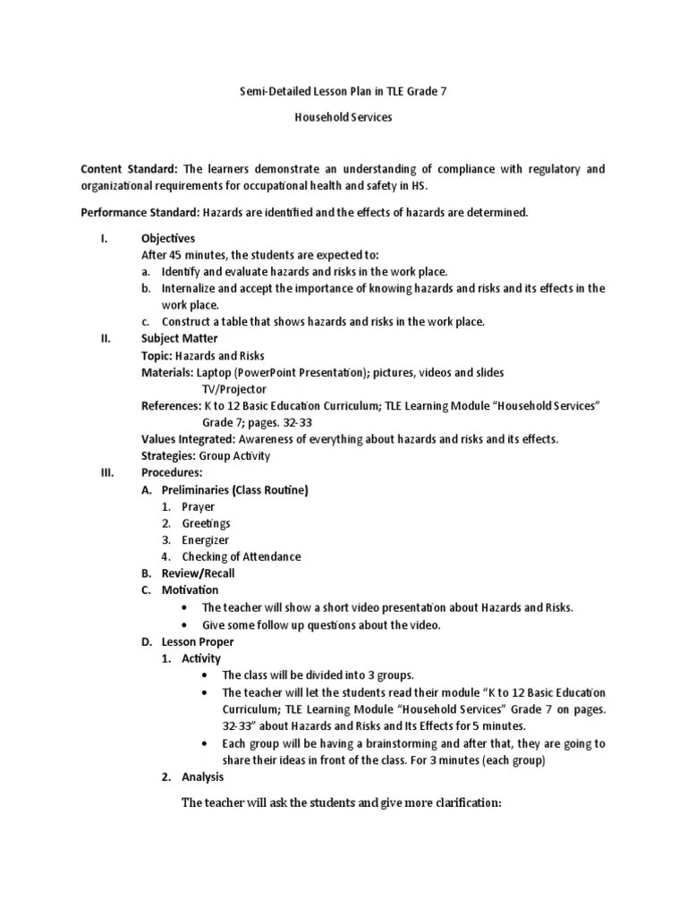 Identifying Hazards and Risks in the Workplace: A Lesson Plan on