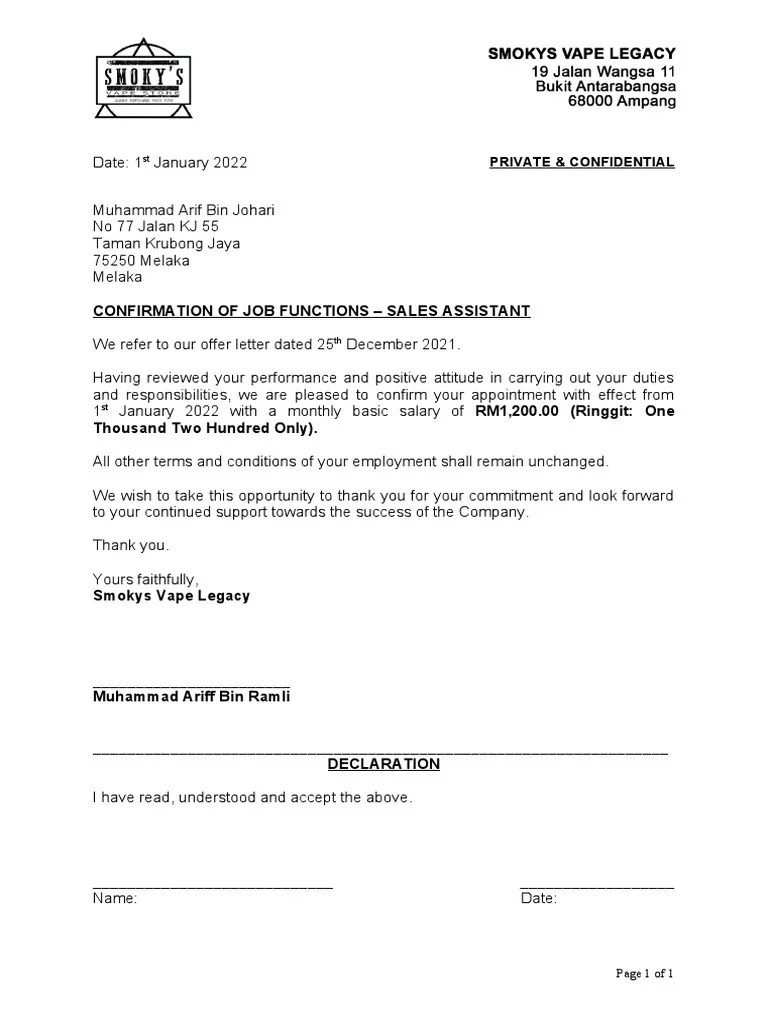 Job Confirmation Template PDF