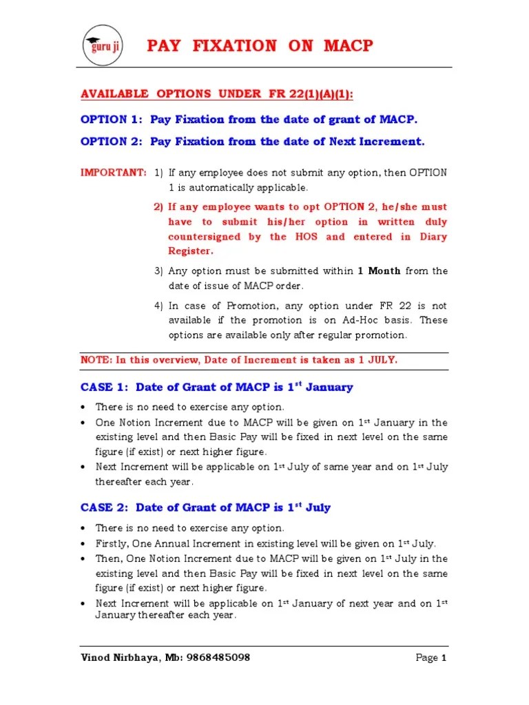 Pay Fixation On Macp PDF Government Economies