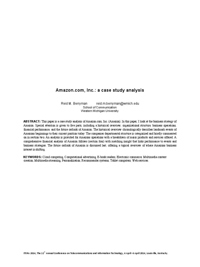 Amazon Com Inc A Case Study Analysis PDF Amazon  Services E Commerce