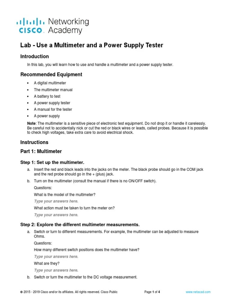 4.2.3.5 Lab Use A Multimeter and A Power Supply Tester PDF Power