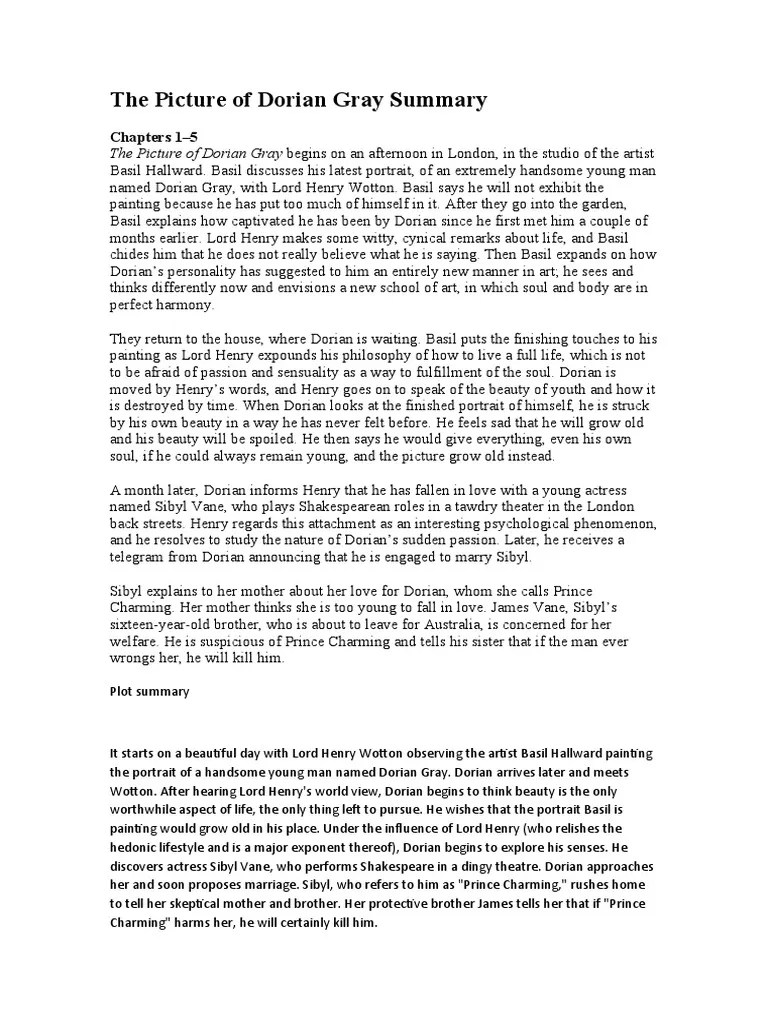The Picture of Dorian Gray Summary PDF The Picture Of Dorian Gray