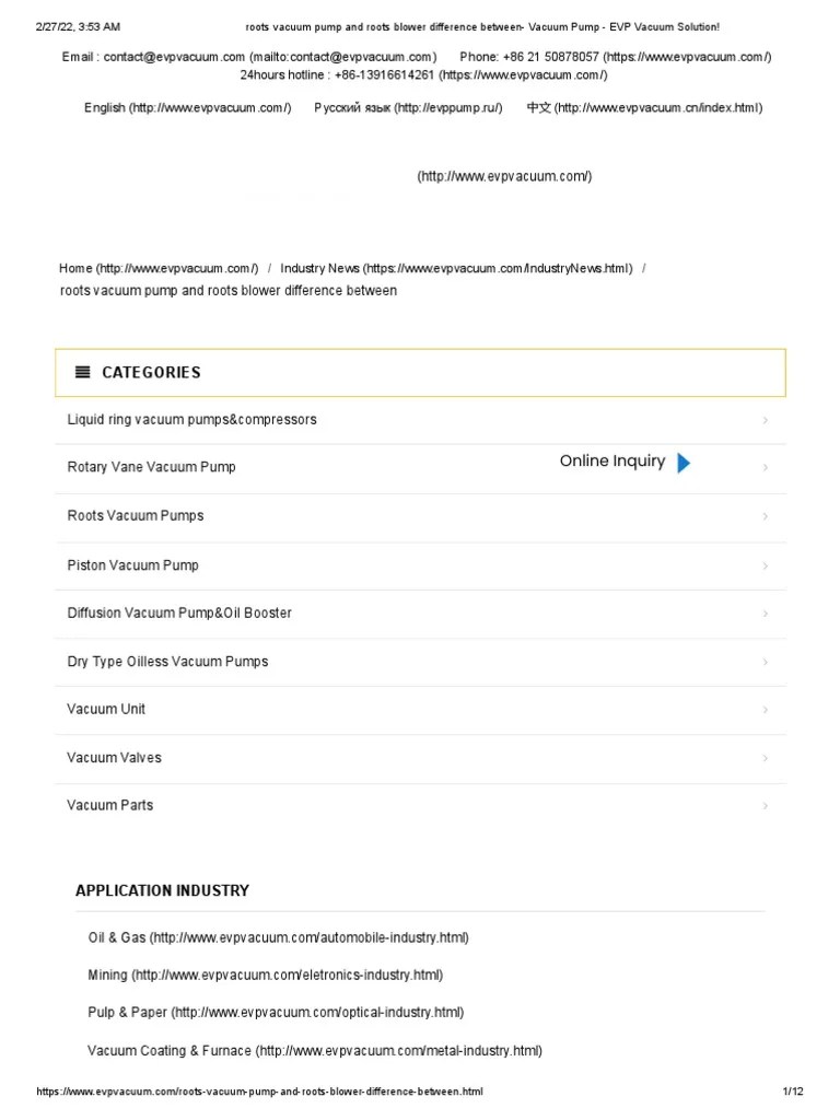 Roots Vacuum Pump and Roots Blower Difference Between Vacuum Pump