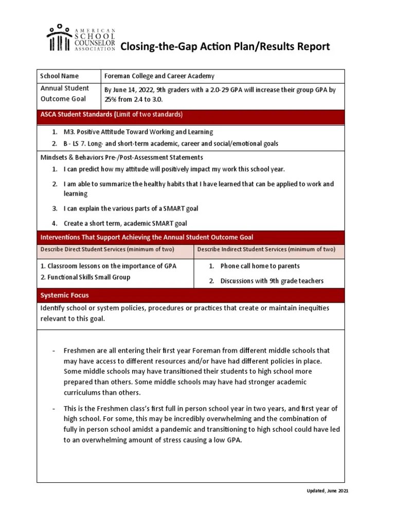 ClosingTheGap Action Plan and Results Report 1 PDF Goal
