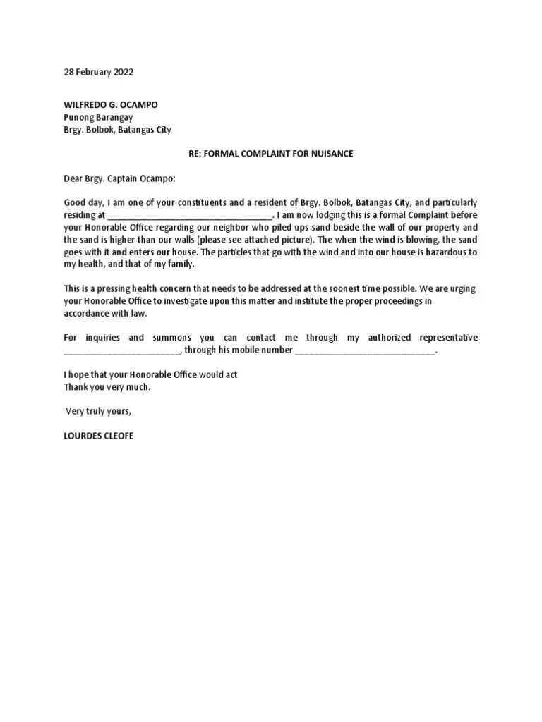 Complaint Letter Barangay 28 February 2022 PDF