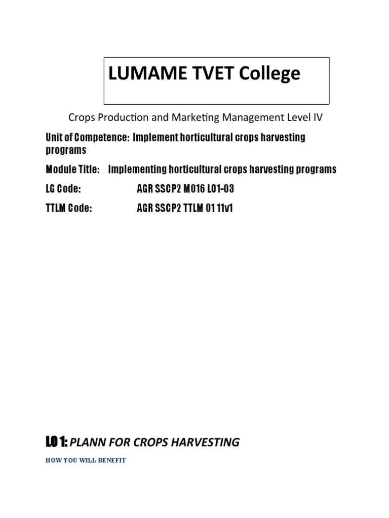 13implement Horticultural Crops Harvesting PDF Personal Protective Equipment Vegetables