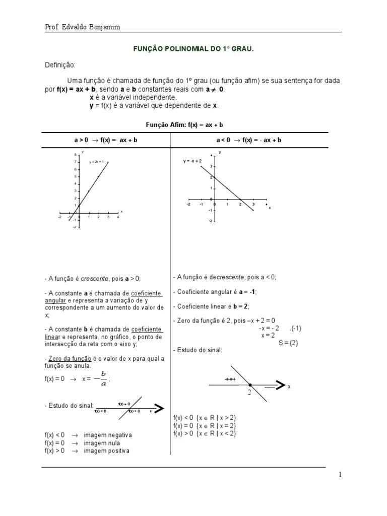 FICHA DE AULA FUNÇÃO POLINOMIAL DO 1º GRAU