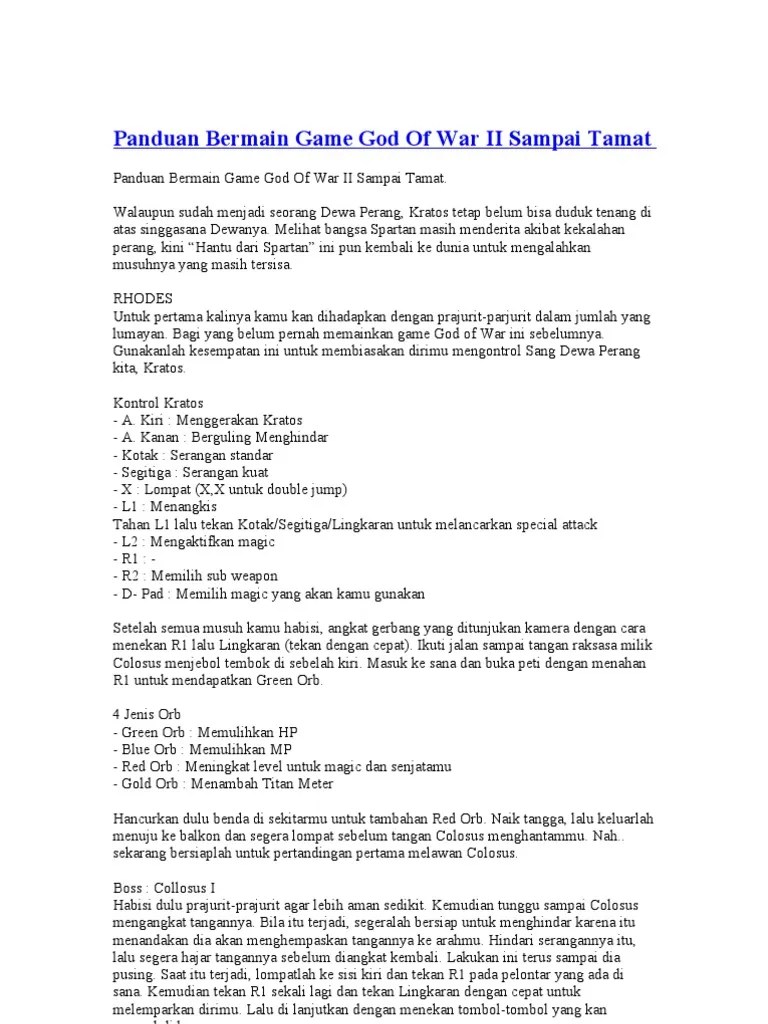 Panduan Bermain Game God of War II Sampai Tamat | PDF