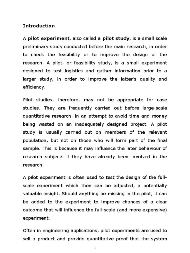 Pilot Study Experiment Survey Methodology
