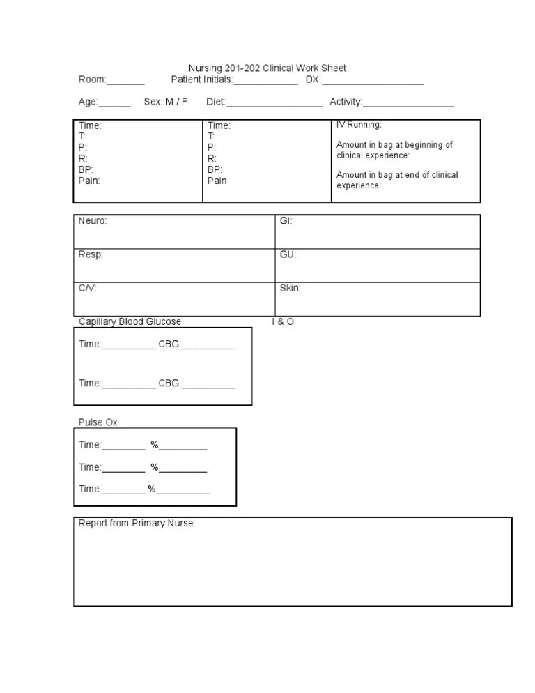Clinical Worksheet PDF