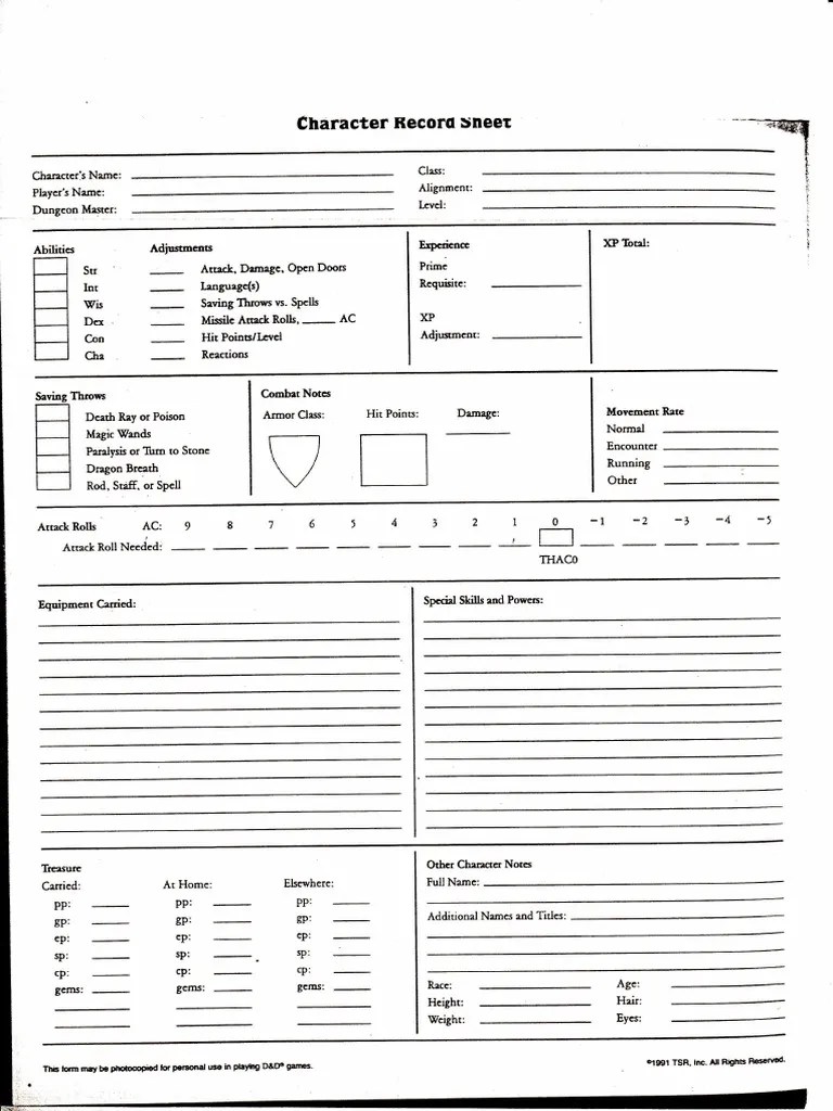 D&D Scheda Rules Cyclopedia PDF Fantasy Games Role Playing