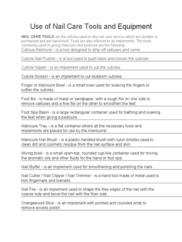 Use of Nail Care Tools and PDF Nail (Anatomy) Materials