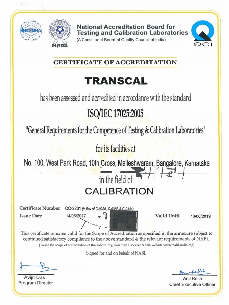 Transcal NABL Scope PDF Calibration Electronics