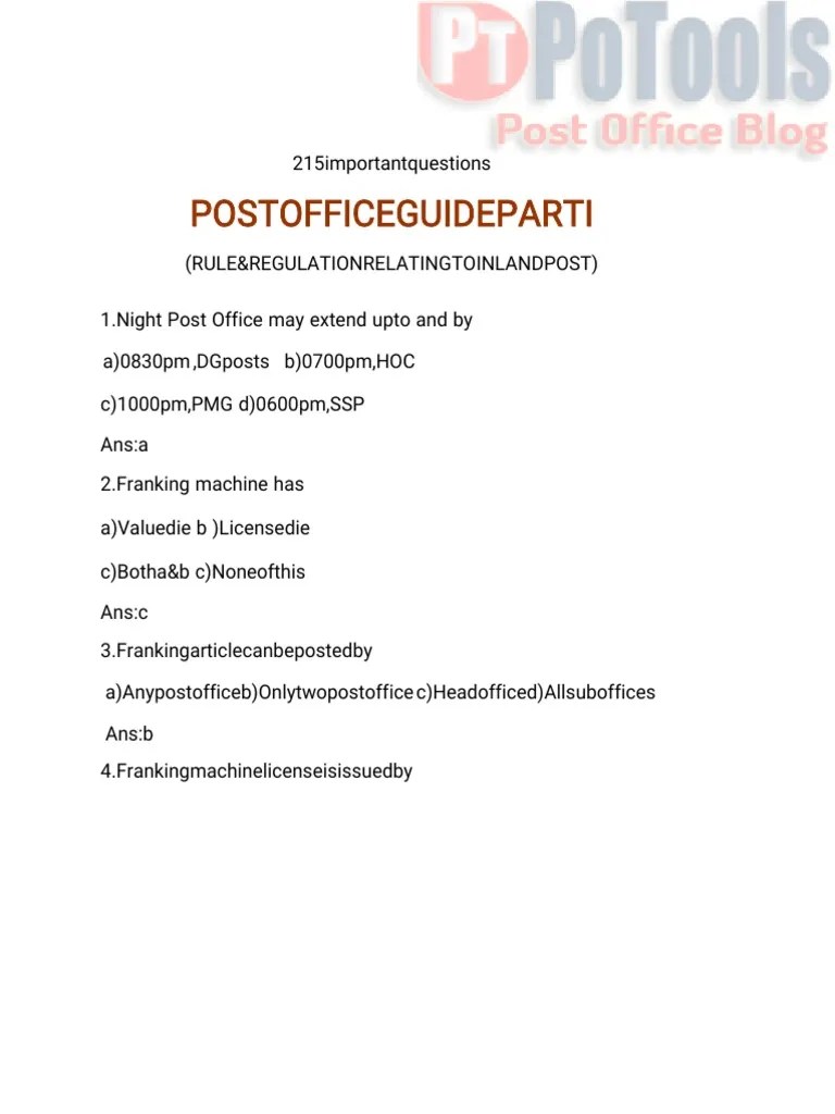 Post Office Guide - Part 1 - Question and Answers | PDF