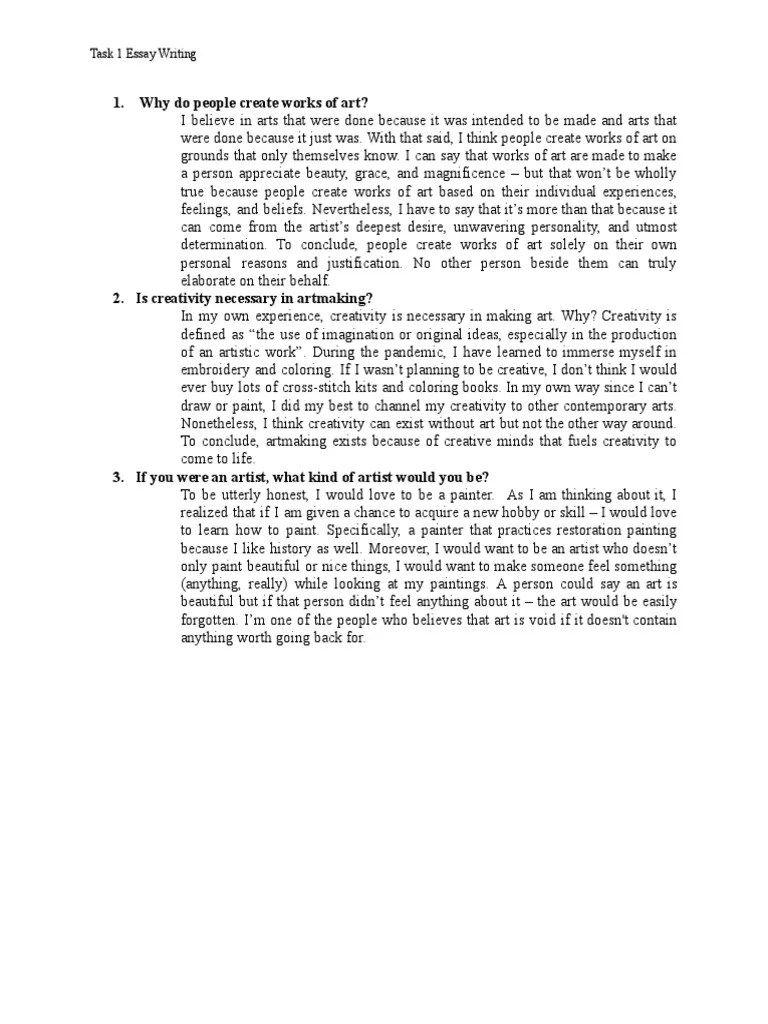 Why Do People Create Works of Art? Task 1 Essay Writing PDF